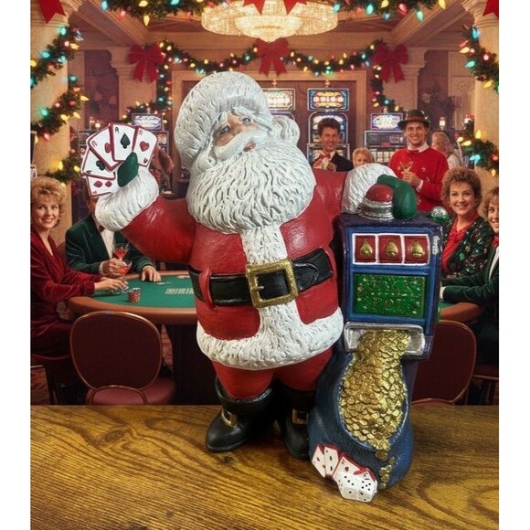 Other - Santa Jackpot Gambling Cards Dice Poker Hand Figurine Hand Painted 2002 8.5 Inch